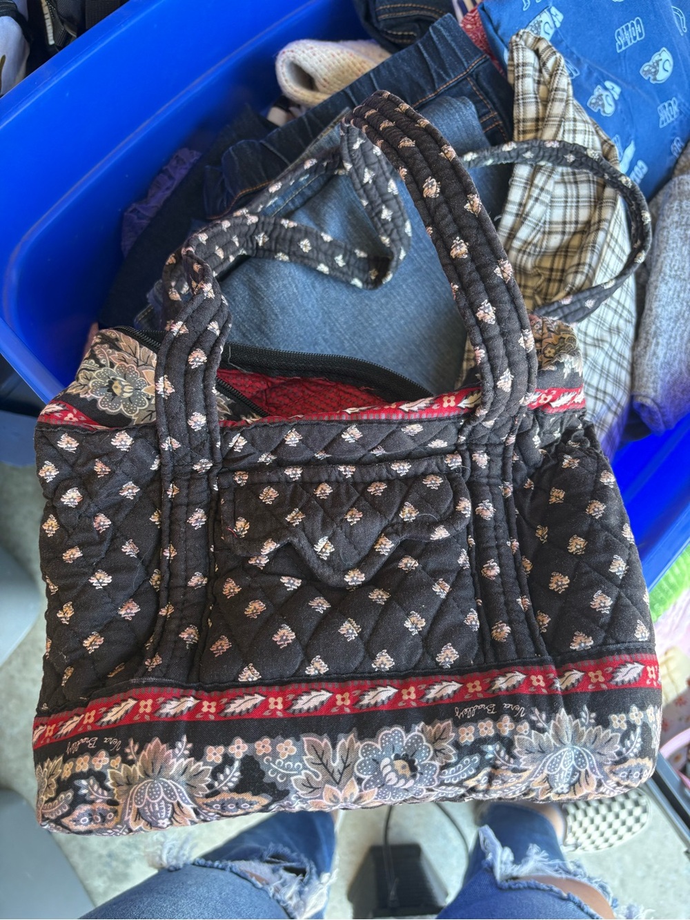 Vera Bradley Quilted Black Shoulder Bag with Floral Border & wallet